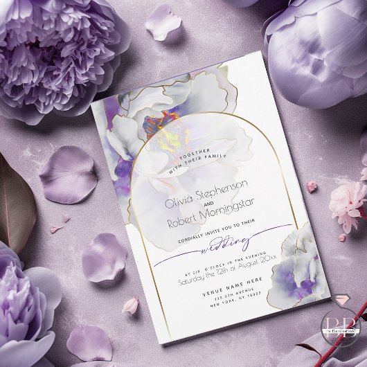 Invitation MARIAGE | Plum Imaginaire violet Arche de pivoine
