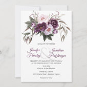 Invitation Mariage Plum violet Pink Peonies (Devant)