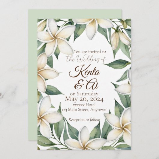 Invitation Mariage Plumeria (Devant / Derrière)