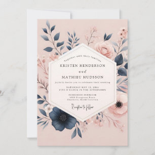 Invitation Mariage Poétique Floraison Rouge et Navy