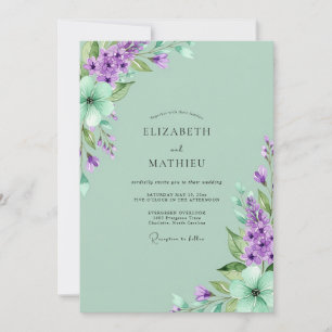 Invitation Mariage Poétique Lilas Vert Menthe