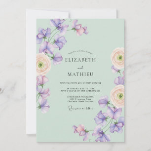 Invitation Mariage Pois de Senteur Vert Menthe Luxuriant