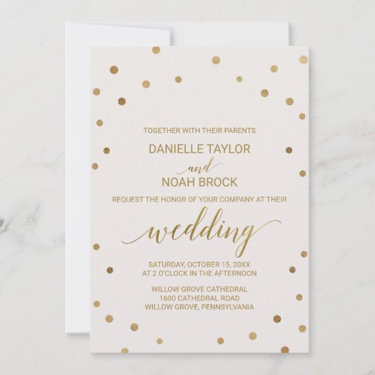 Invitation Mariage Pois d'or (Devant)