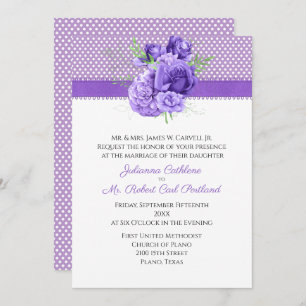 Invitation Mariage pois & Fleurs violettes