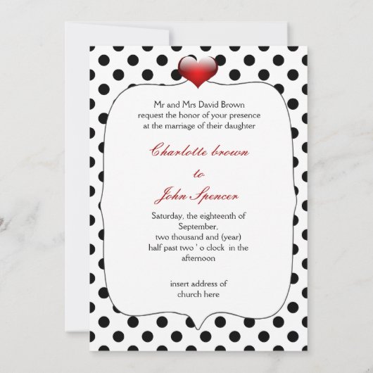 Invitation Mariage Pois noir et blanc (Dos)