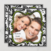 Invitation Mariage Pomme Verte Damassé à Tourbillons Enregist (Devant / Derrière)