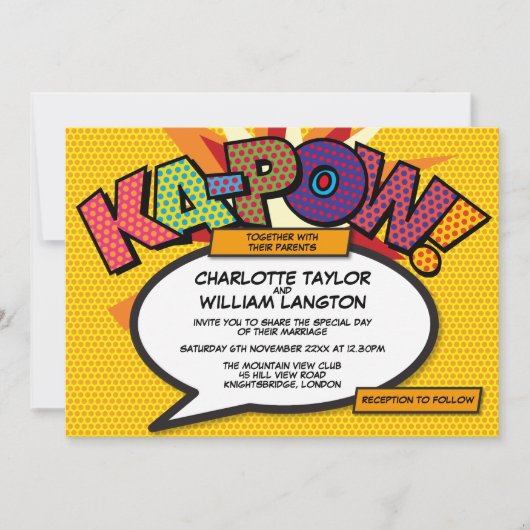 Invitation Mariage Pop Art de Bande Dessinée Moderne Typograp (Devant)
