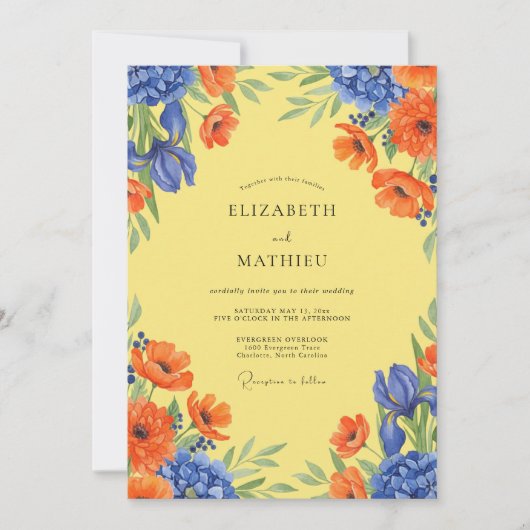 Invitation Mariage Poppy Azure Jaune (Devant)