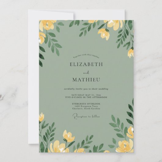 Invitation Mariage Poppy Céladon Moutarde (Devant)