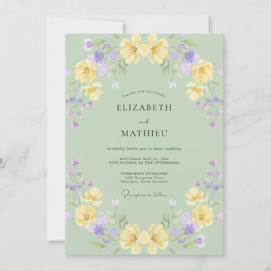 Invitation Mariage Poppy Lavande Jaune Doux (Devant)