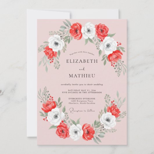 Invitation Mariage Poppy Rouge Blanc (Devant)