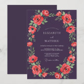 Invitation Mariage Poppy Rouge Prune (Devant / Derrière)