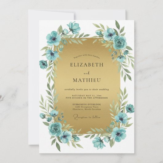 Invitation Mariage Poppy Sarcelle Or (Devant)