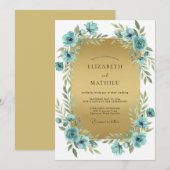 Invitation Mariage Poppy Sarcelle Or (Devant / Derrière)