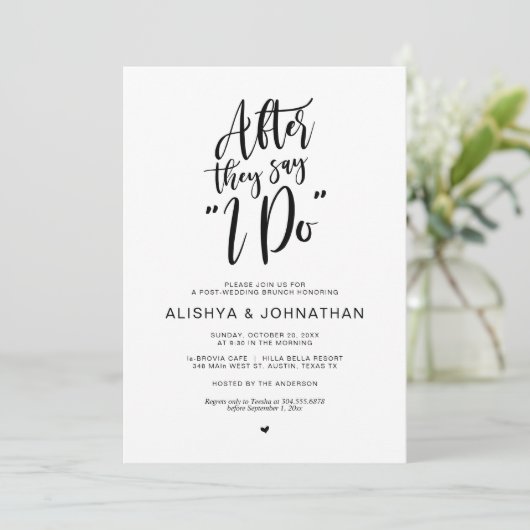 Invitation Mariage post Brunch, rustique noir Script (Debout devant)
