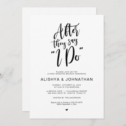 Invitation Mariage post Brunch, rustique noir Script (Devant / Derrière)