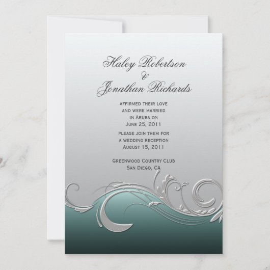 Invitation Mariage postal turquoise Argent (Devant)