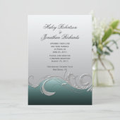 Invitation Mariage postal turquoise Argent (Debout devant)