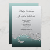 Invitation Mariage postal turquoise Argent (Devant / Derrière)