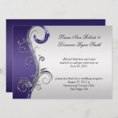 Invitation Mariage postal vintage violet et argenté (Devant / Derrière)