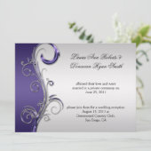 Invitation Mariage postal vintage violet et argenté (Debout devant)
