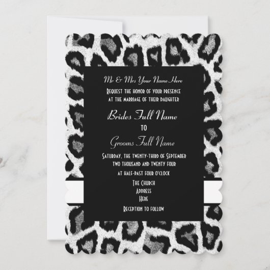 Invitation Mariage poster de animal blanc et noir (Devant)