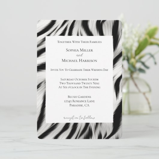 Invitation Mariage Poster de animal noir blanc Zebra (Debout devant)