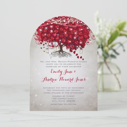 Invitation Mariage Pot en grès Rustique Arbre Rouge Tronc Bru (Debout devant)
