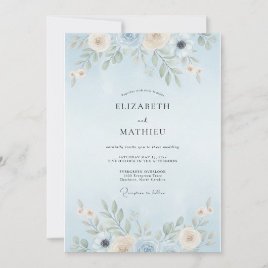 Invitation Mariage Poudre Azur Feuillu (Devant)
