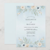 Invitation Mariage Poudre Azur Feuillu (Devant / Derrière)