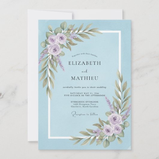 Invitation Mariage Poudre d'Améthyste Feuillu (Devant)