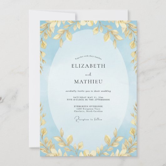 Invitation Mariage Poudre Doré Feuillu (Devant)