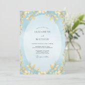 Invitation Mariage Poudre Doré Feuillu (Debout devant)
