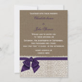 Invitation Mariage pourpre Burlap et dentelle (Devant)