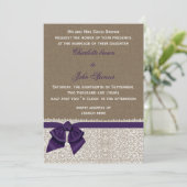 Invitation Mariage pourpre Burlap et dentelle (Debout devant)