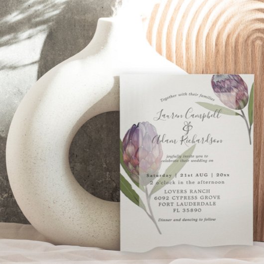 Invitation Mariage pourpre de Protea botanique moderne