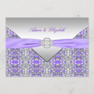 Invitation Mariage pourpre de ruban de diamant de dentelle de