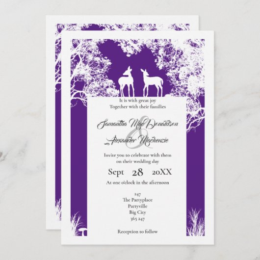 Invitation Mariage pourpre en faux papier de Woodland (Devant / Derrière)
