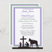 Invitation Mariage pourpre et vert de prière de cowboy et de (Devant / Derrière)