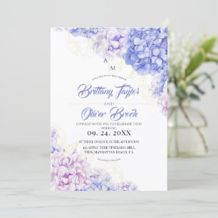 Invitation Mariage Poussière de Rose et Hydrangea Bleu Marine