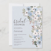 Invitation Mariage poussiéreux bleu floral neige glace douche (Devant)