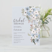 Invitation Mariage poussiéreux bleu floral neige glace douche (Debout devant)