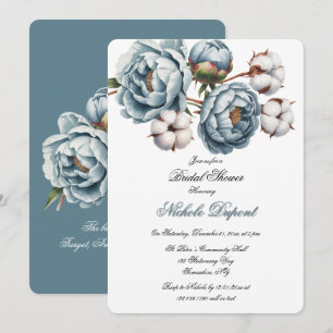 Invitation Mariage poussiéreux bleu pivoine et coton