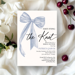 Invitation Mariage Poussiéreux Bleu Ruban Elle Noue le Nœud E
