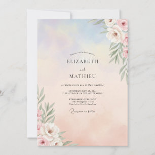 Invitation Mariage Poussiéreux Eucalyptus Feuillage Pêche Pâl