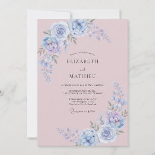 Invitation Mariage Poussiéreux Pervenche Pétale Mauve