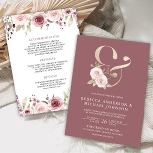 Invitation Mariage Poussiéreux Rose Florale Blush Esperluette
