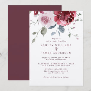 Invitation Mariage Poussiéreux Rose Pâle Bourgogne Floral