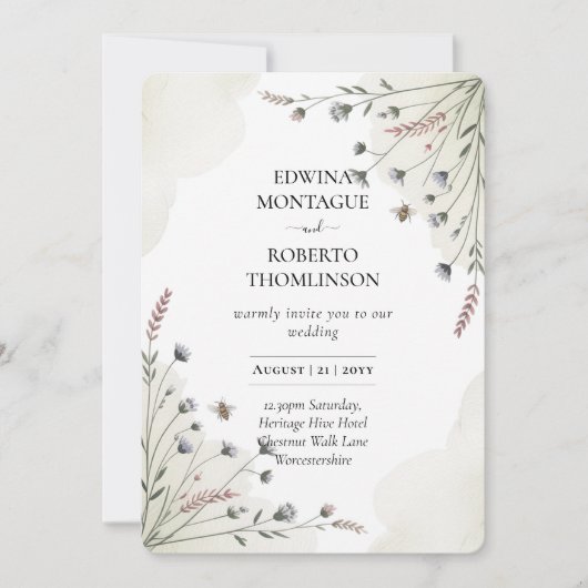 Invitation Mariage Prairie de Fleurs Sauvages Patrimoine (Devant)