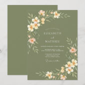 Invitation Mariage Prairie de Flore de Pêche Vert Sauge (Devant / Derrière)